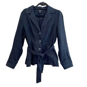 Alfani Black Linen Blazer Size 10 Button Front Belted Lighweight Unlined Pockets